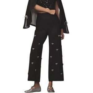 Anthropologie Maeve The Colette Bow Embellished Crop Wide-Leg Pants, Black, 33